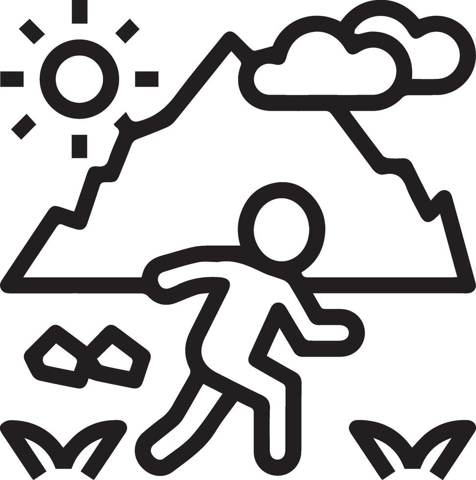 A man running in the mountains with a sun and clouds vector