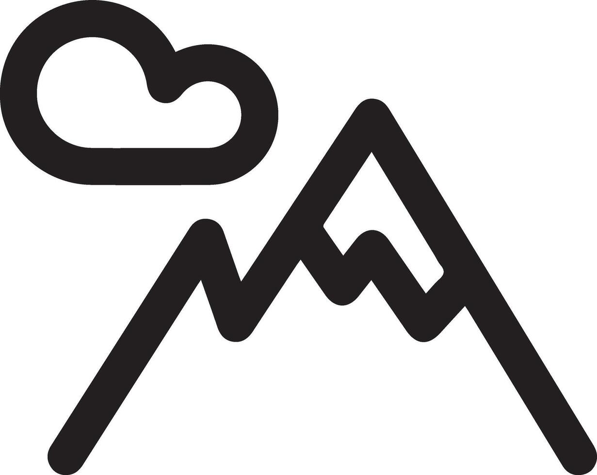 A black and white mountain icon with clouds vector