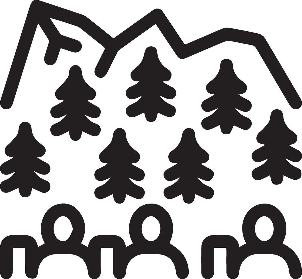 A black and white illustration of people sitting in a car with trees in the background vector