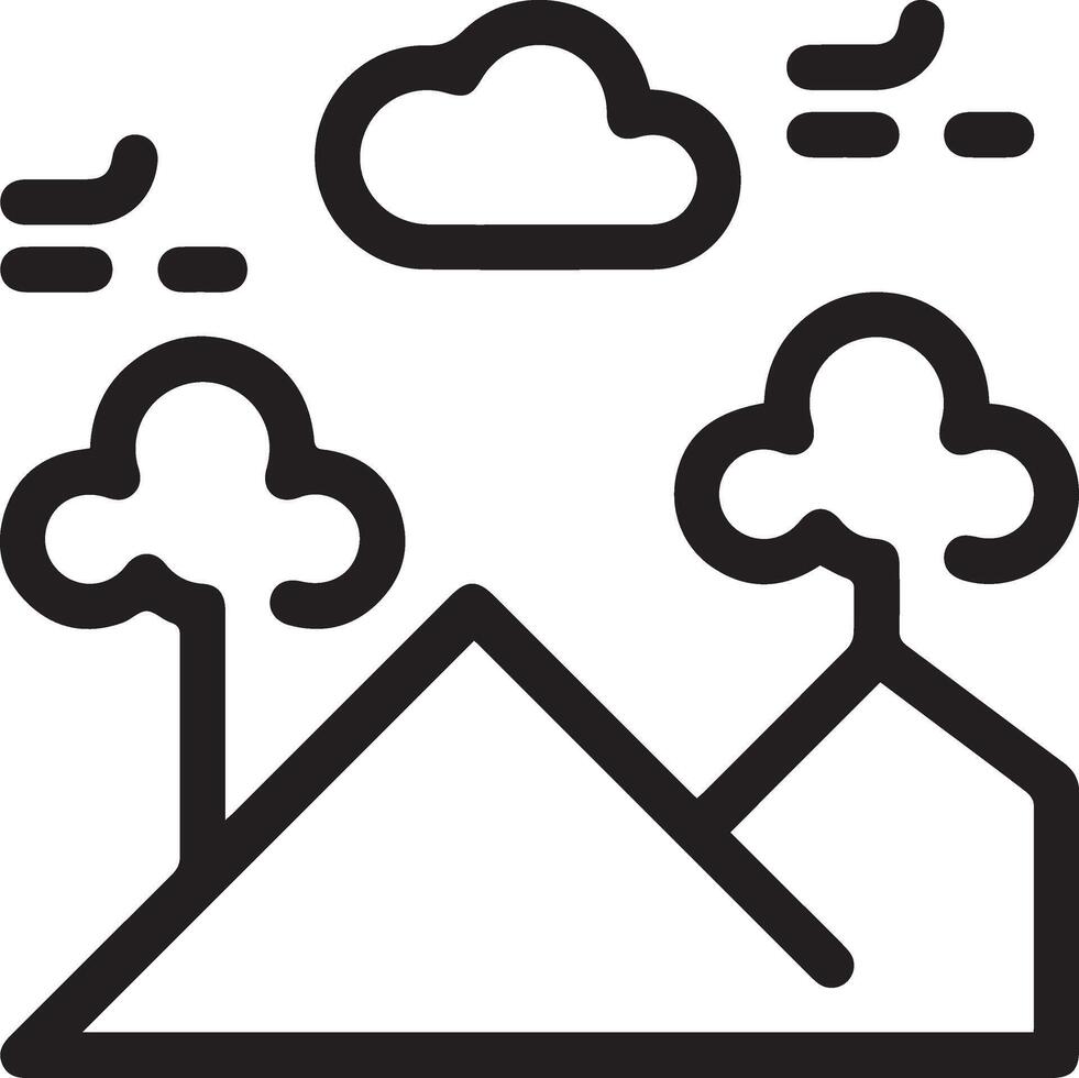 A black and white illustration of a mountain with clouds vector