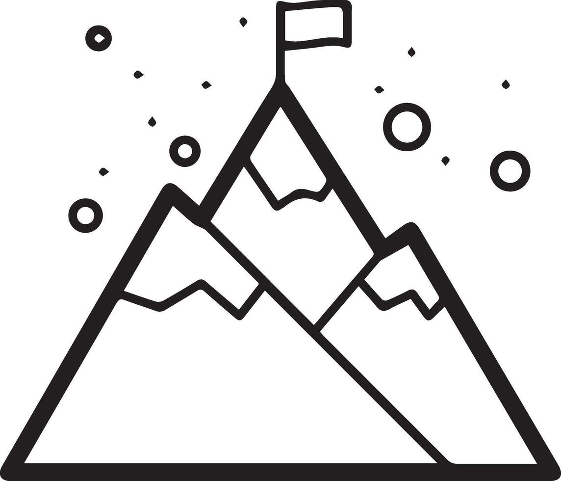 A mountain with a flag on top and a flag on the ground vector