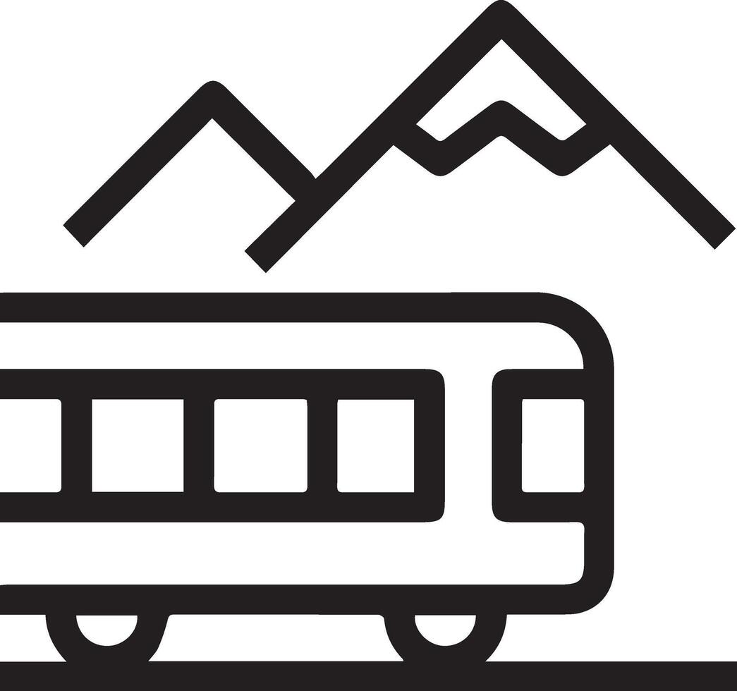 A black and white image of a bus with mountains in the background vector