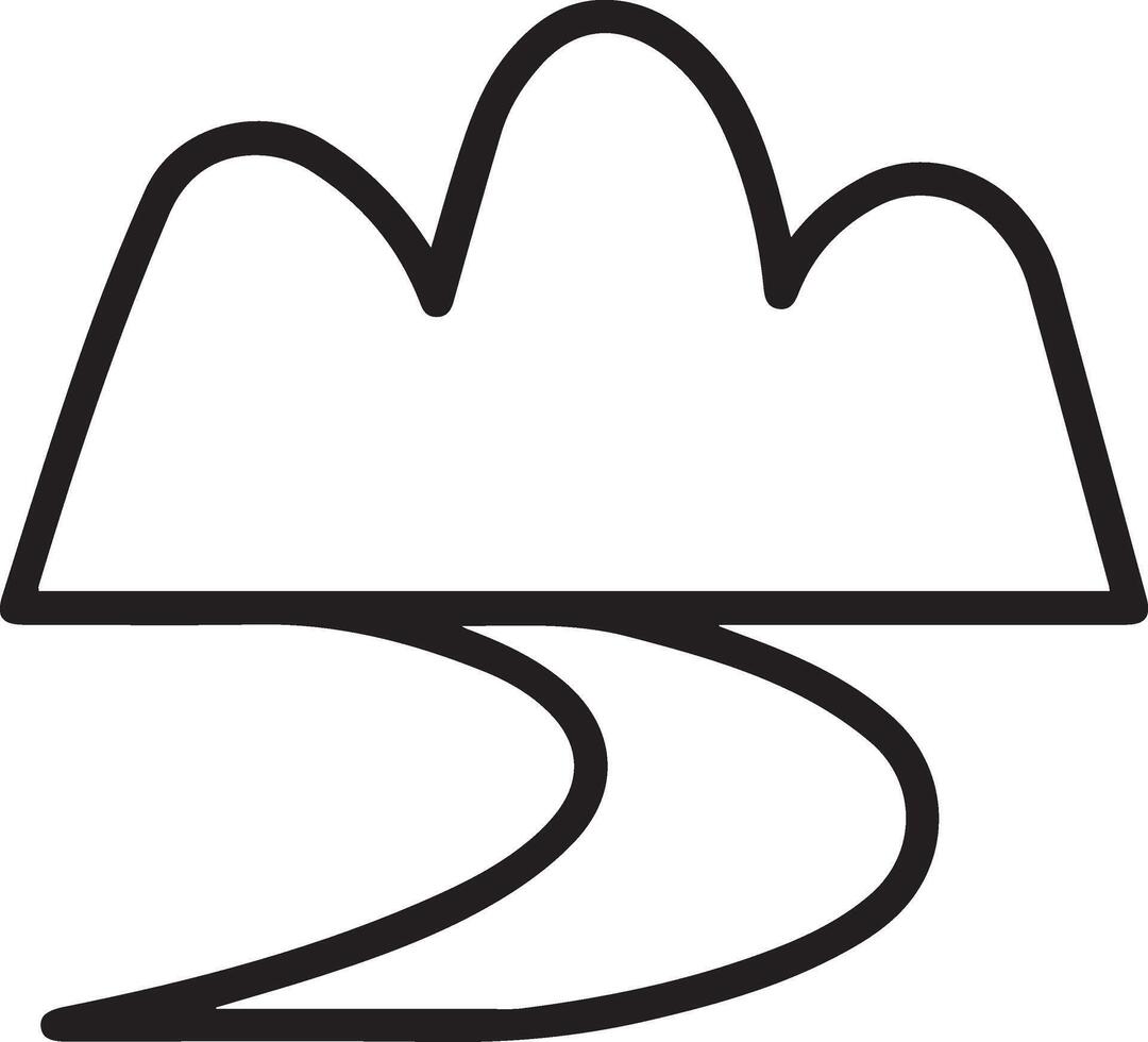 A black and white line drawing of a mountain with a road vector