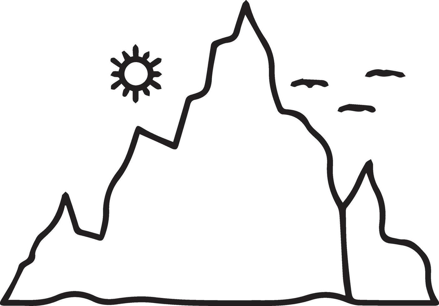 A mountain with a sun and birds on it vector
