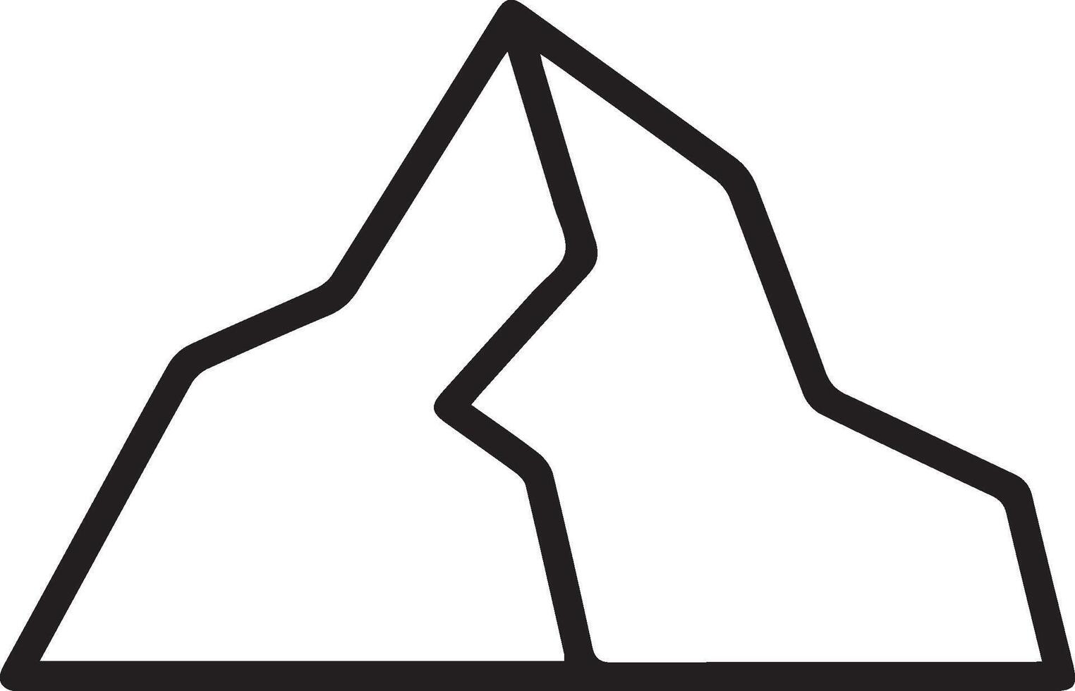 A mountain peak is shown in a black and white line drawing vector