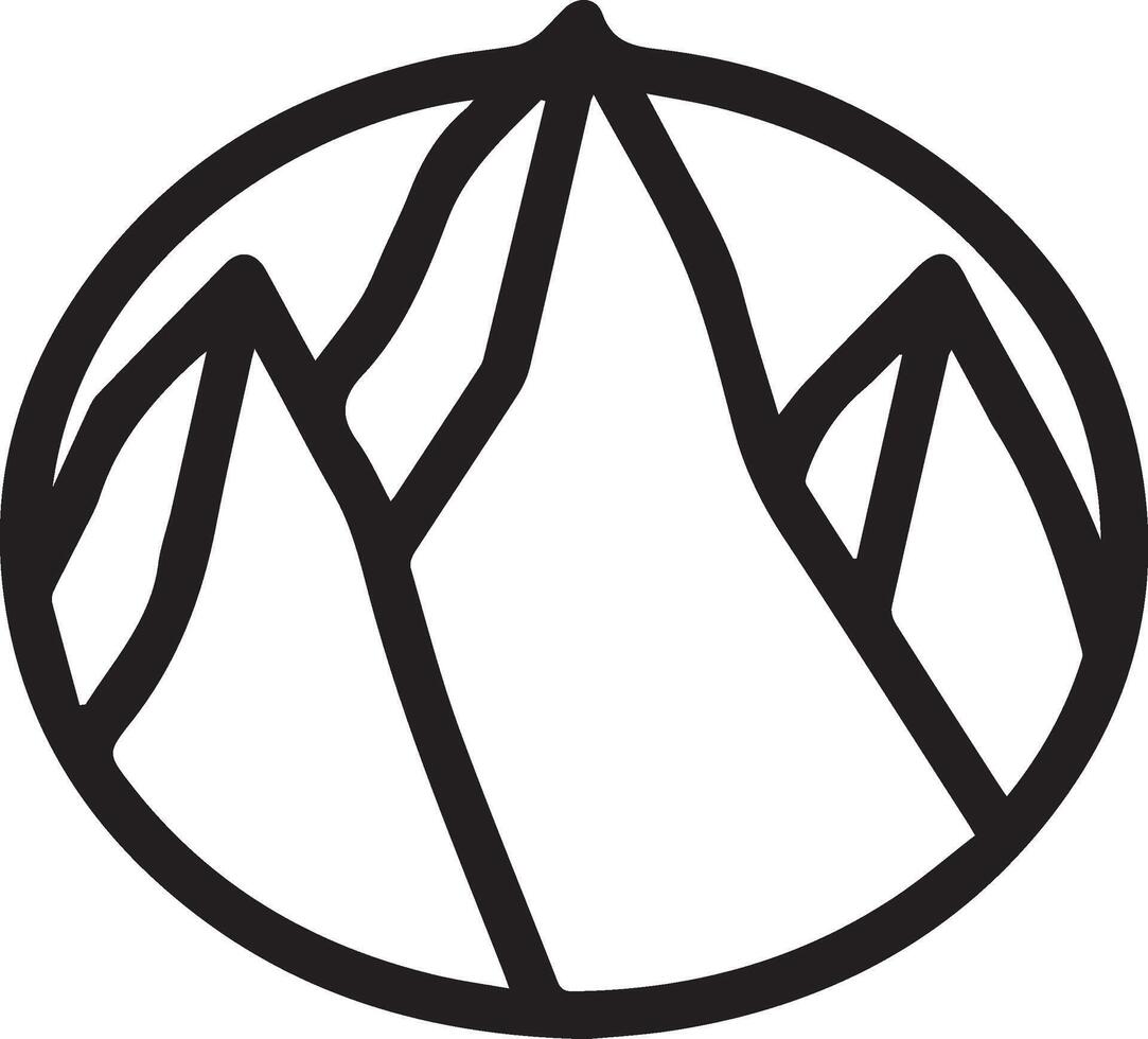 A black and white logo of mountains in a circle vector