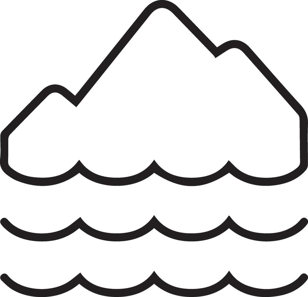 A black and white illustration of a mountain and water vector
