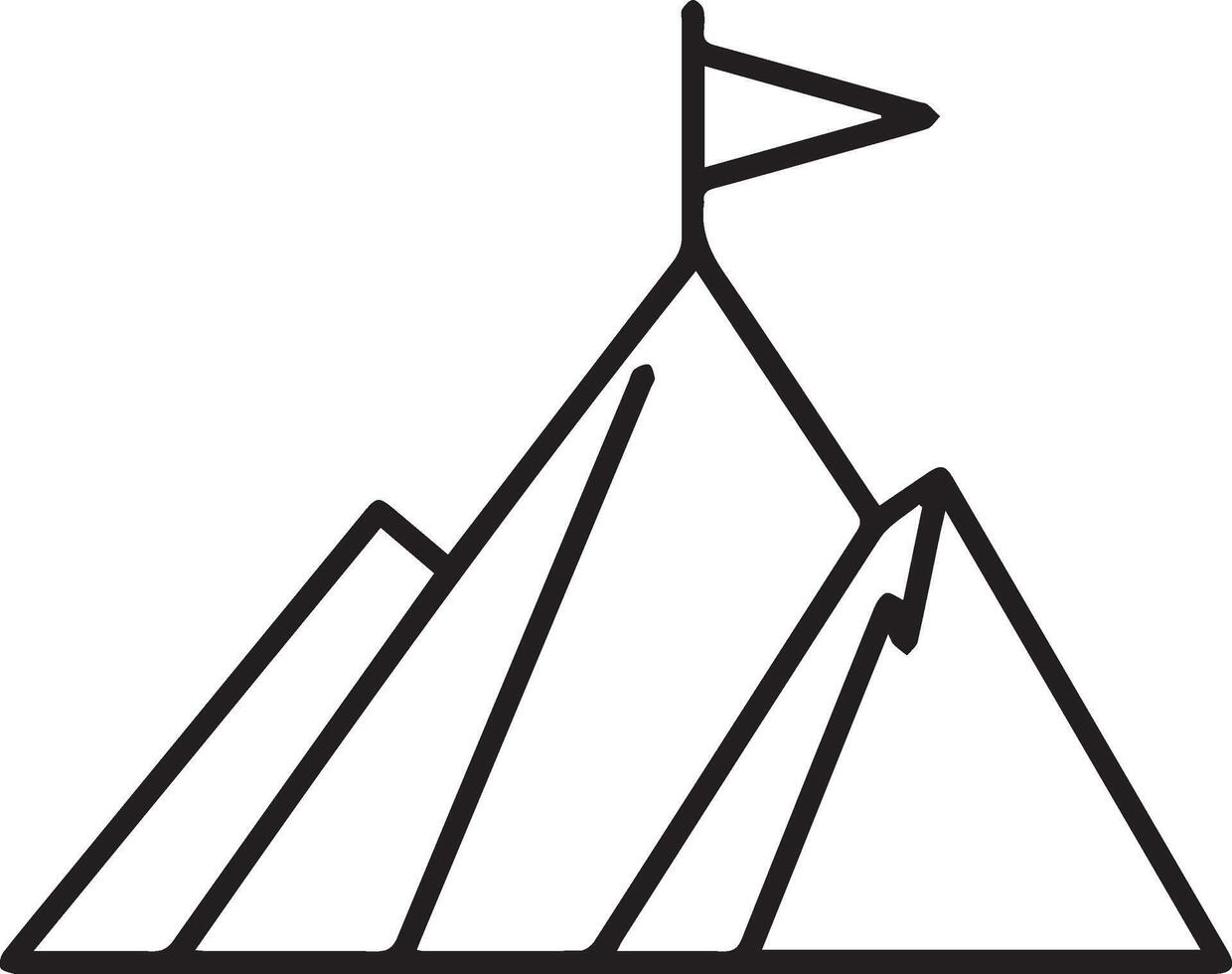 A mountain with a flag on top of it vector