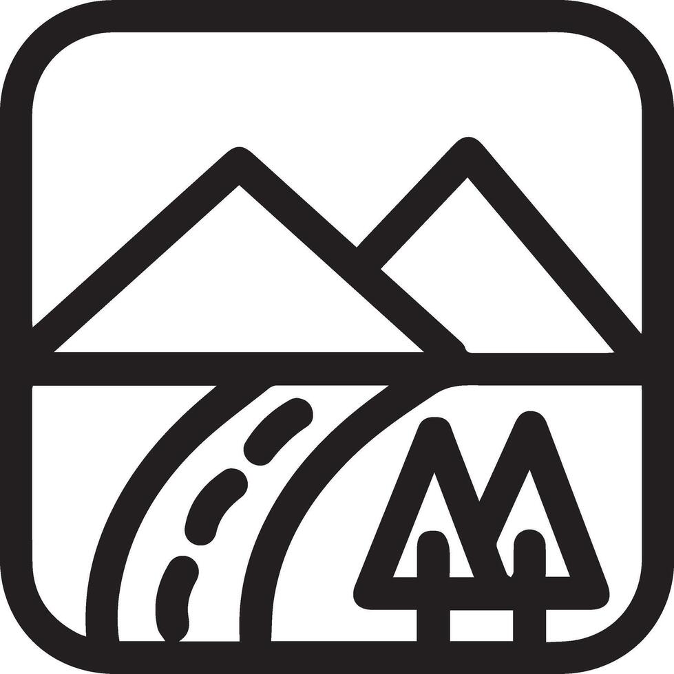 A black and white image of a mountain road and a mountain vector
