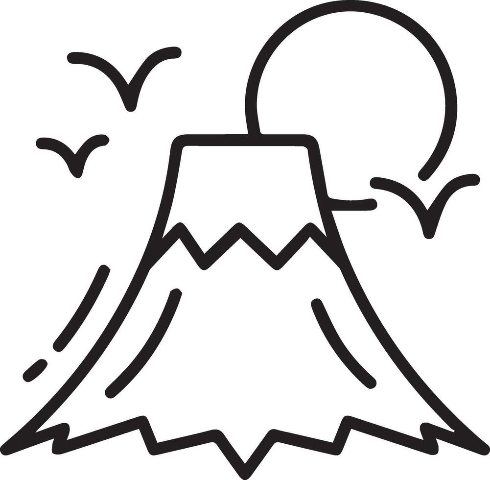 A line drawing of a mountain with birds flying over it vector
