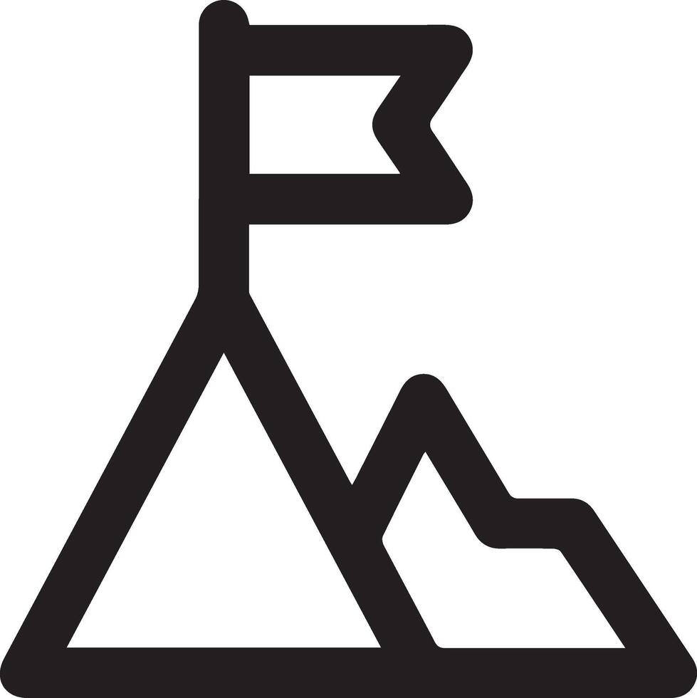 A black and white mountain icon with a flag vector