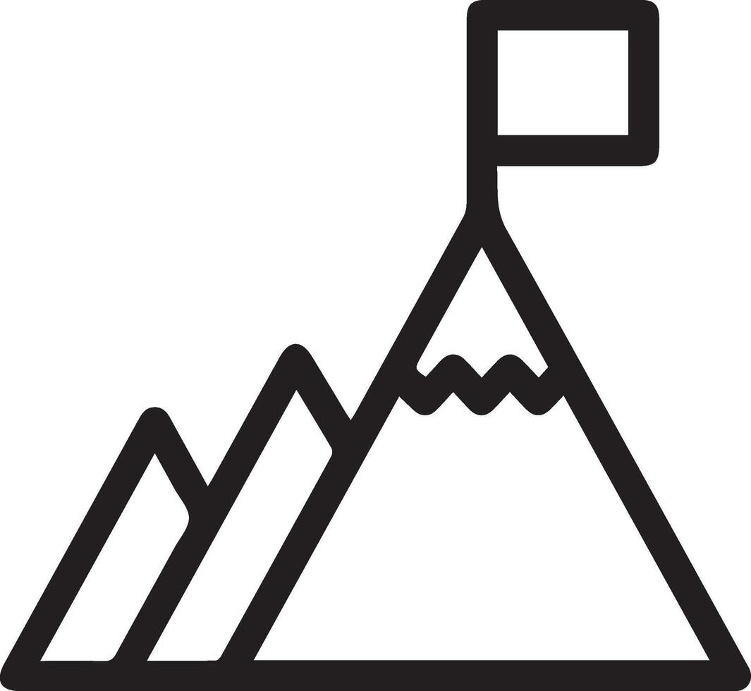 A black and white mountain icon with a flag on top vector