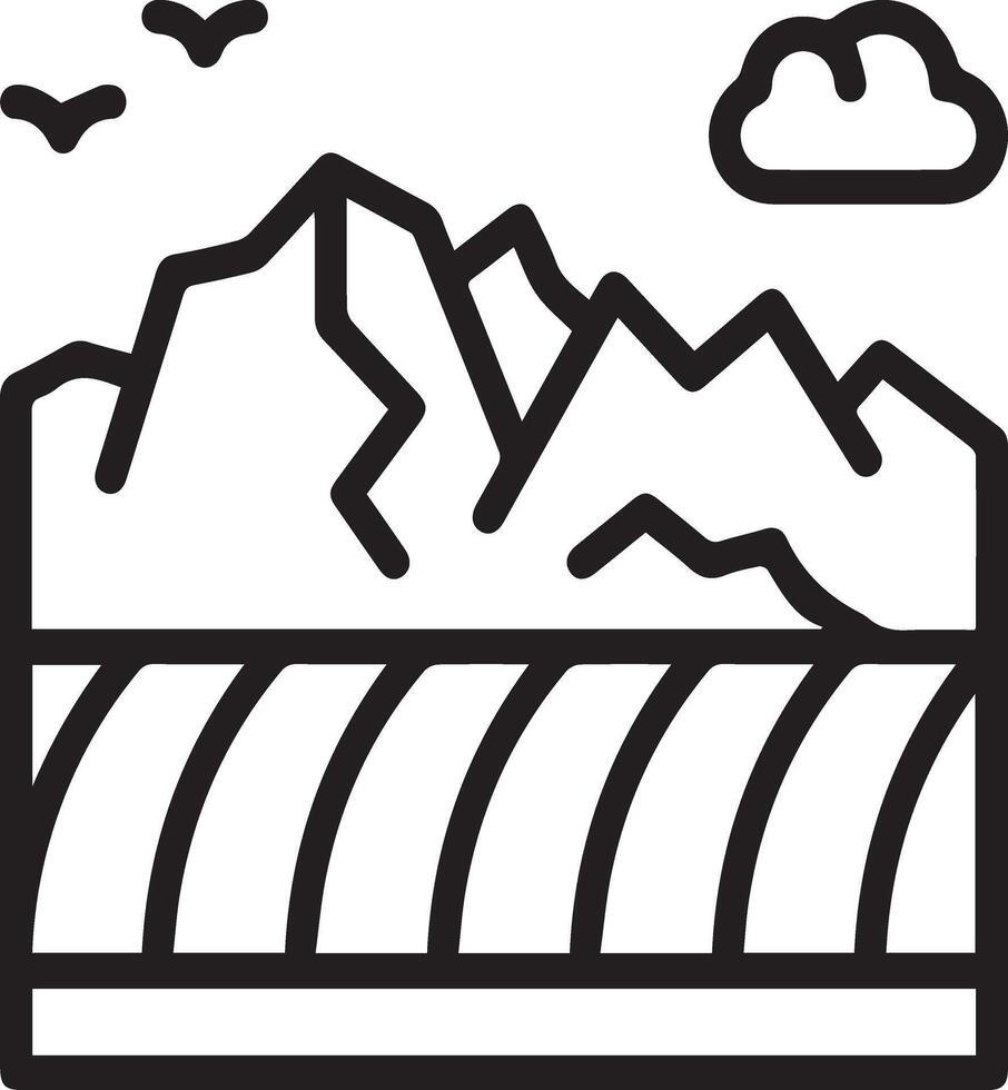 A black and white illustration of a mountain range vector