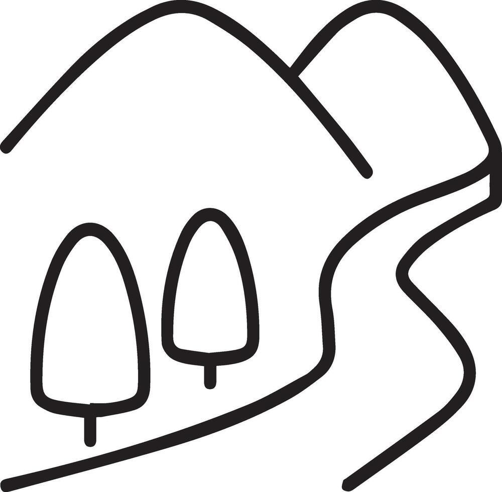 A line drawing of a mountain road with trees vector
