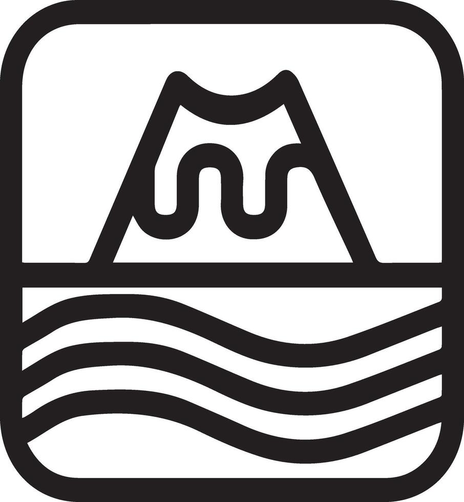 A black and white icon of a volcano vector