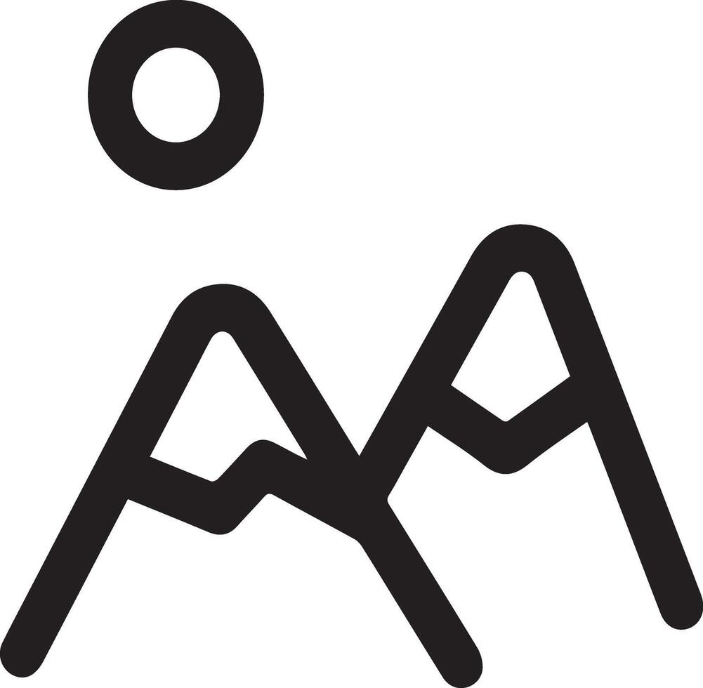 A black and white logo of mountains and sun vector