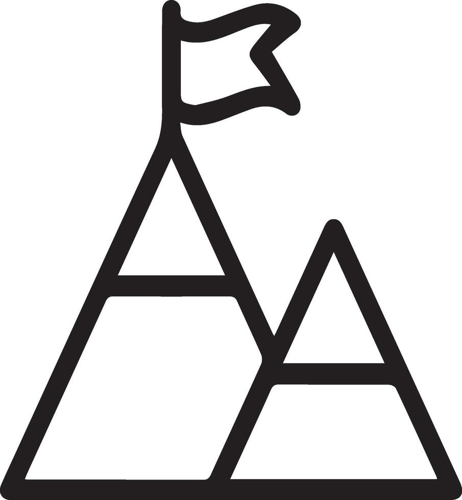 A black and white image of a mountain with a flag on top vector