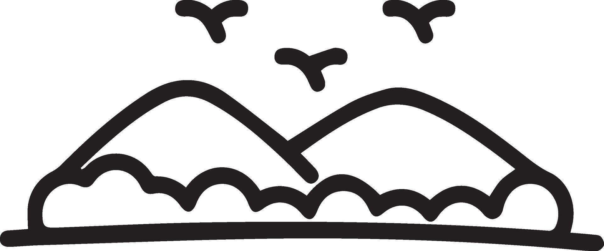 A black and white drawing of a mountain with a stream coming out of it vector