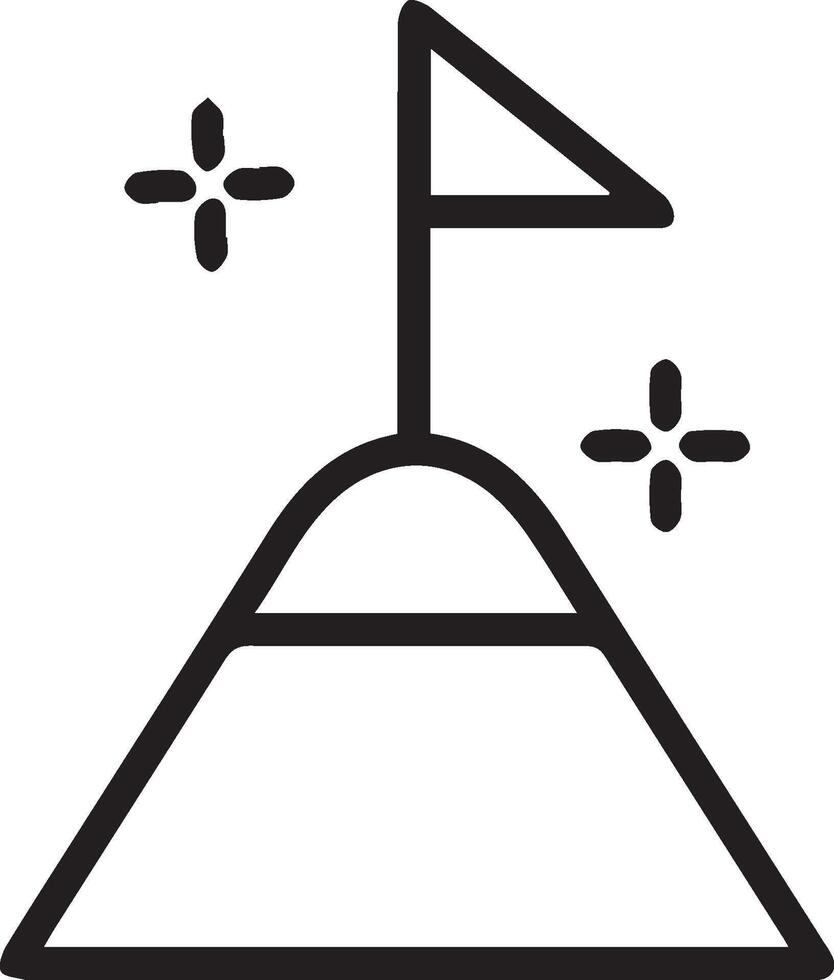 A black and white icon of a mountain with a flag on top vector