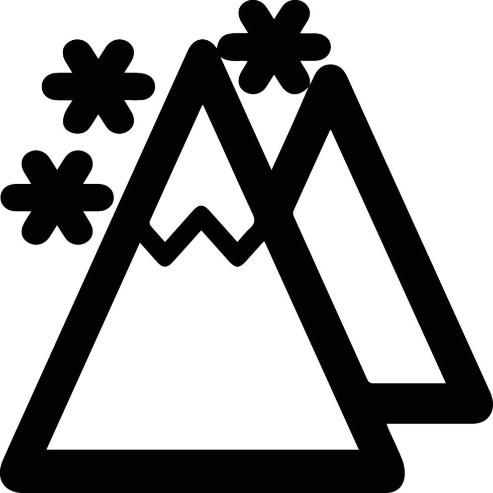 A black and white mountain icon with snowflakes vector