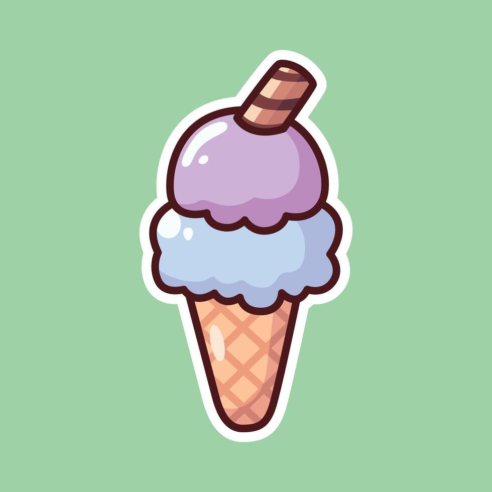Purple and Blue Ice Cream Cone with Chocolate Stick vector