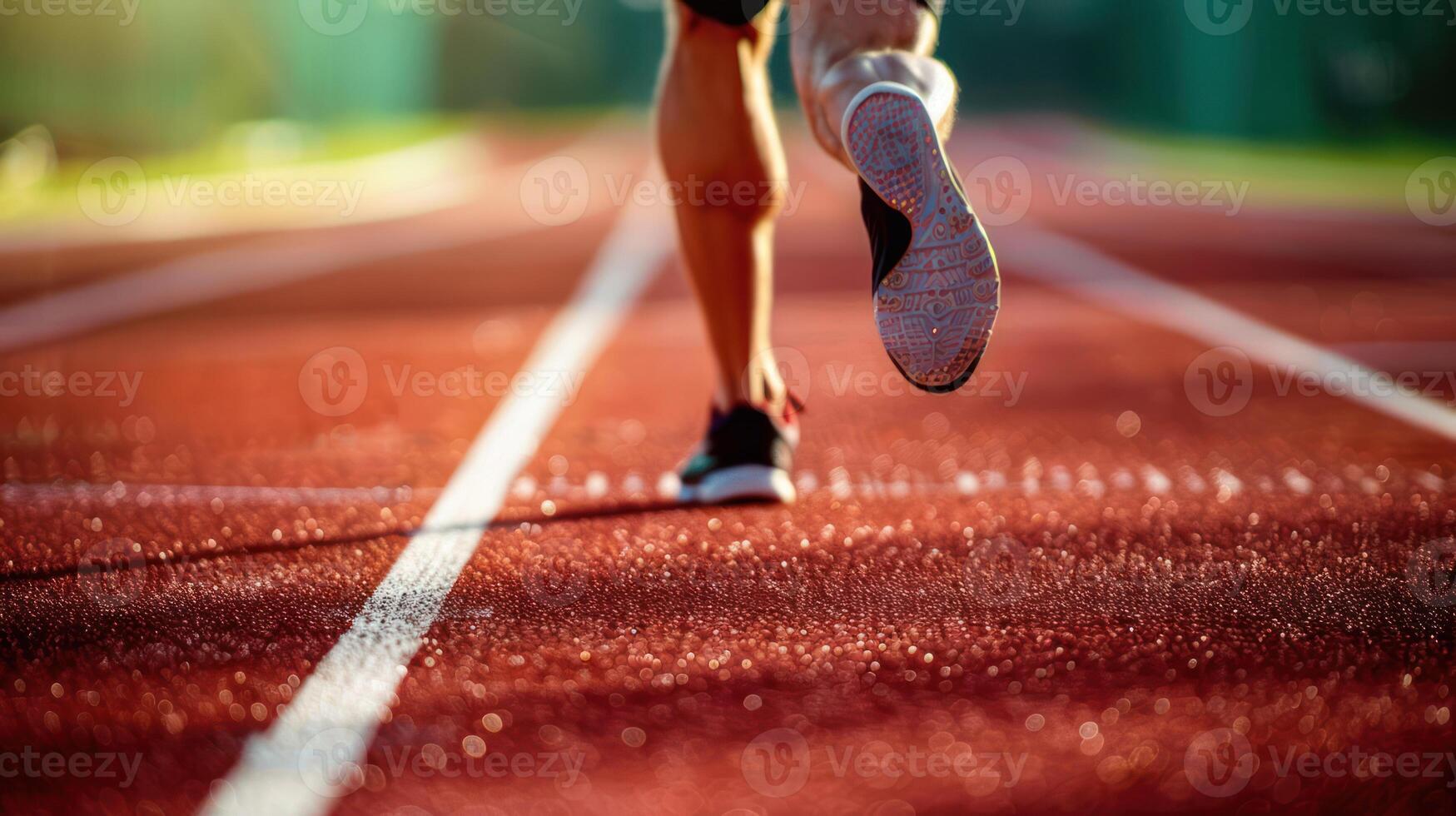 Close-up of a Runner's Foot on a Red Track photo