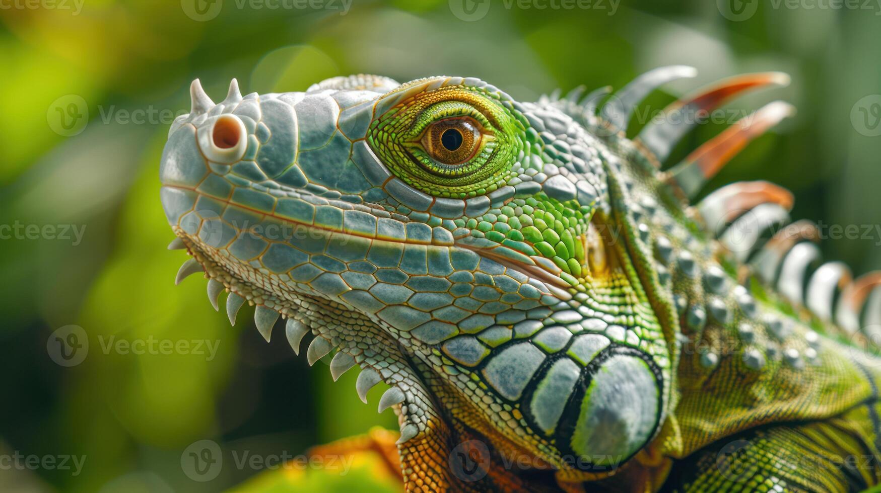 Close-up of a Green Iguana's Face with a Focus on its Eye photo