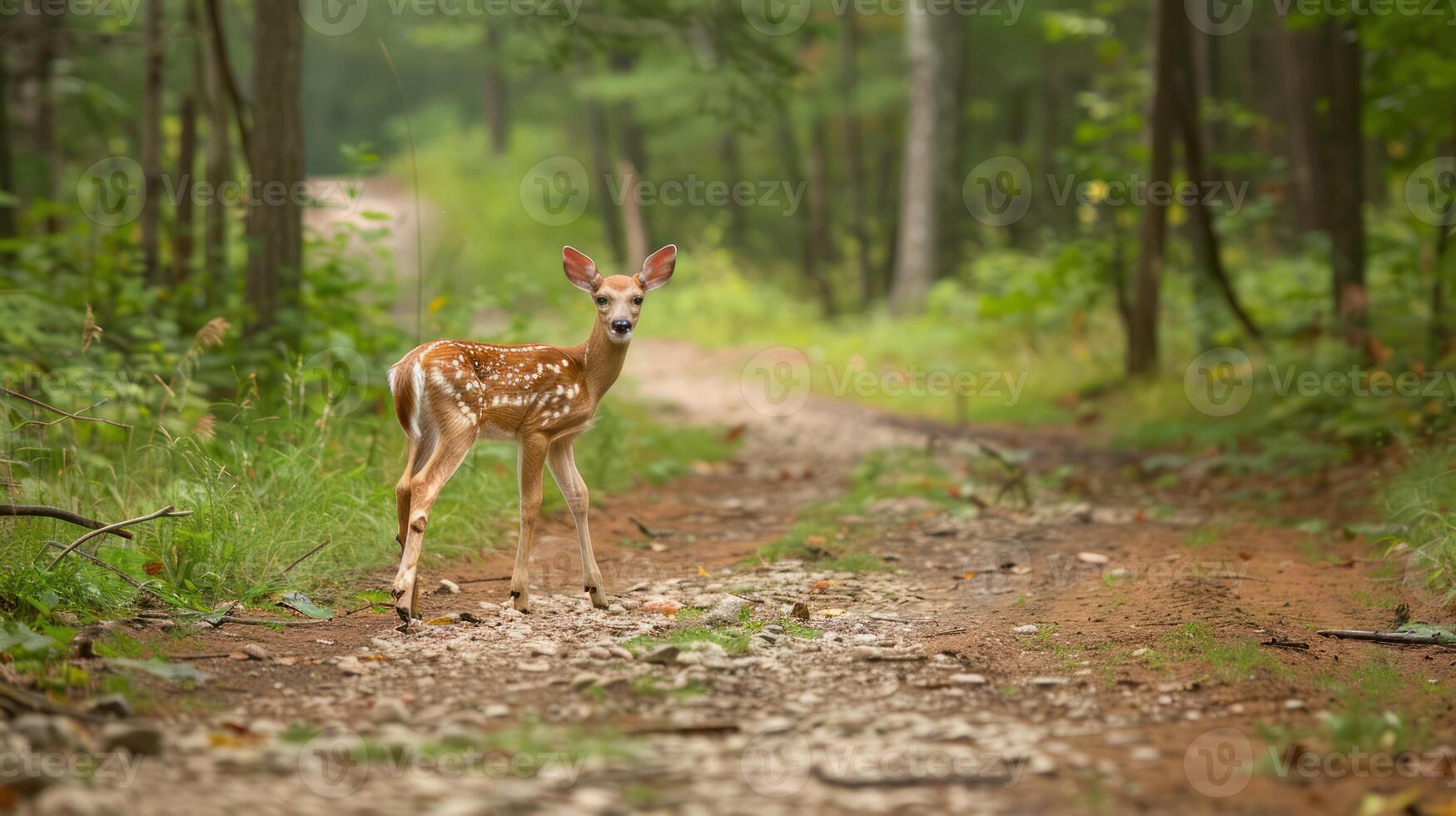 Fawn Standing on a Forest Path photo
