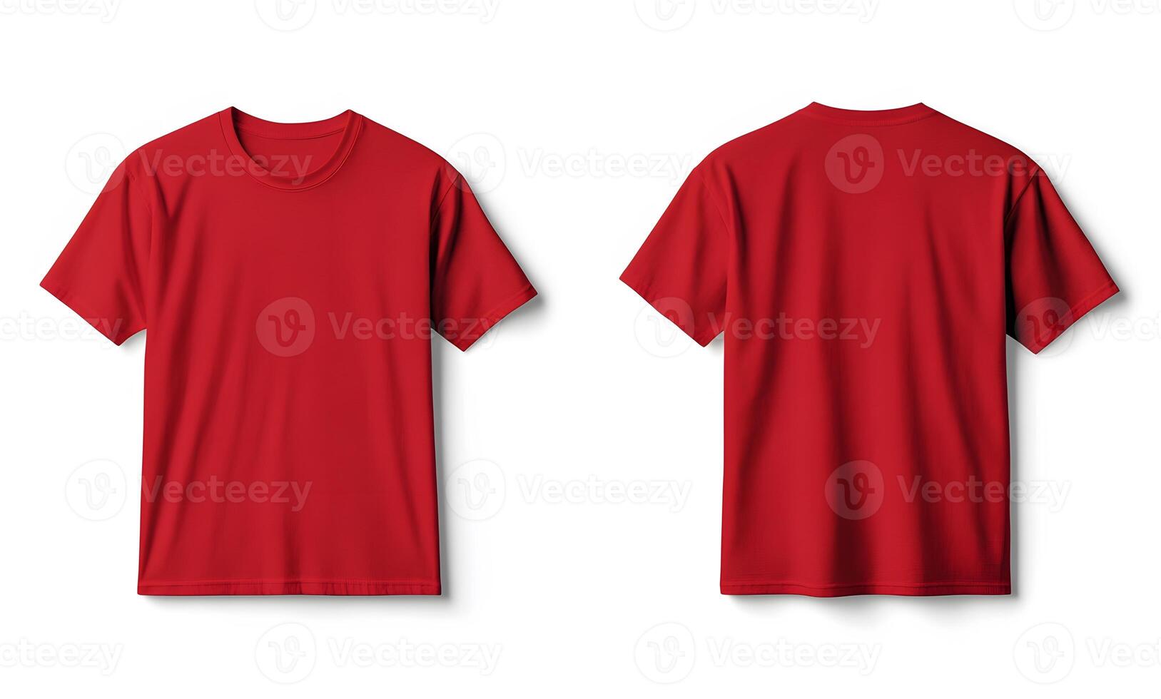 Plain Red Short-Sleeved T-Shirt Mockup, Front and Back Views photo