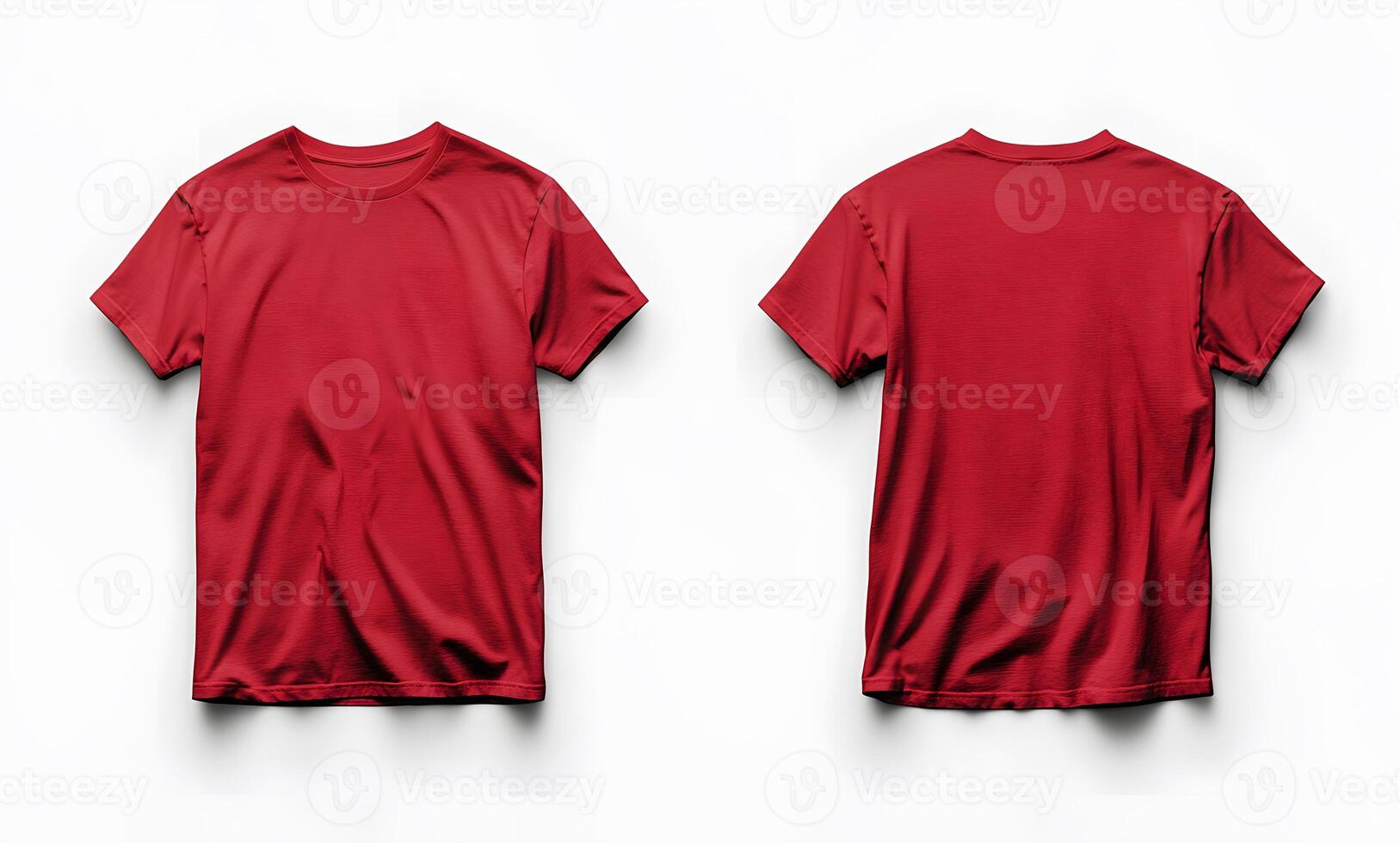 Front and Back View of a Red Crew Neck T-Shirt photo