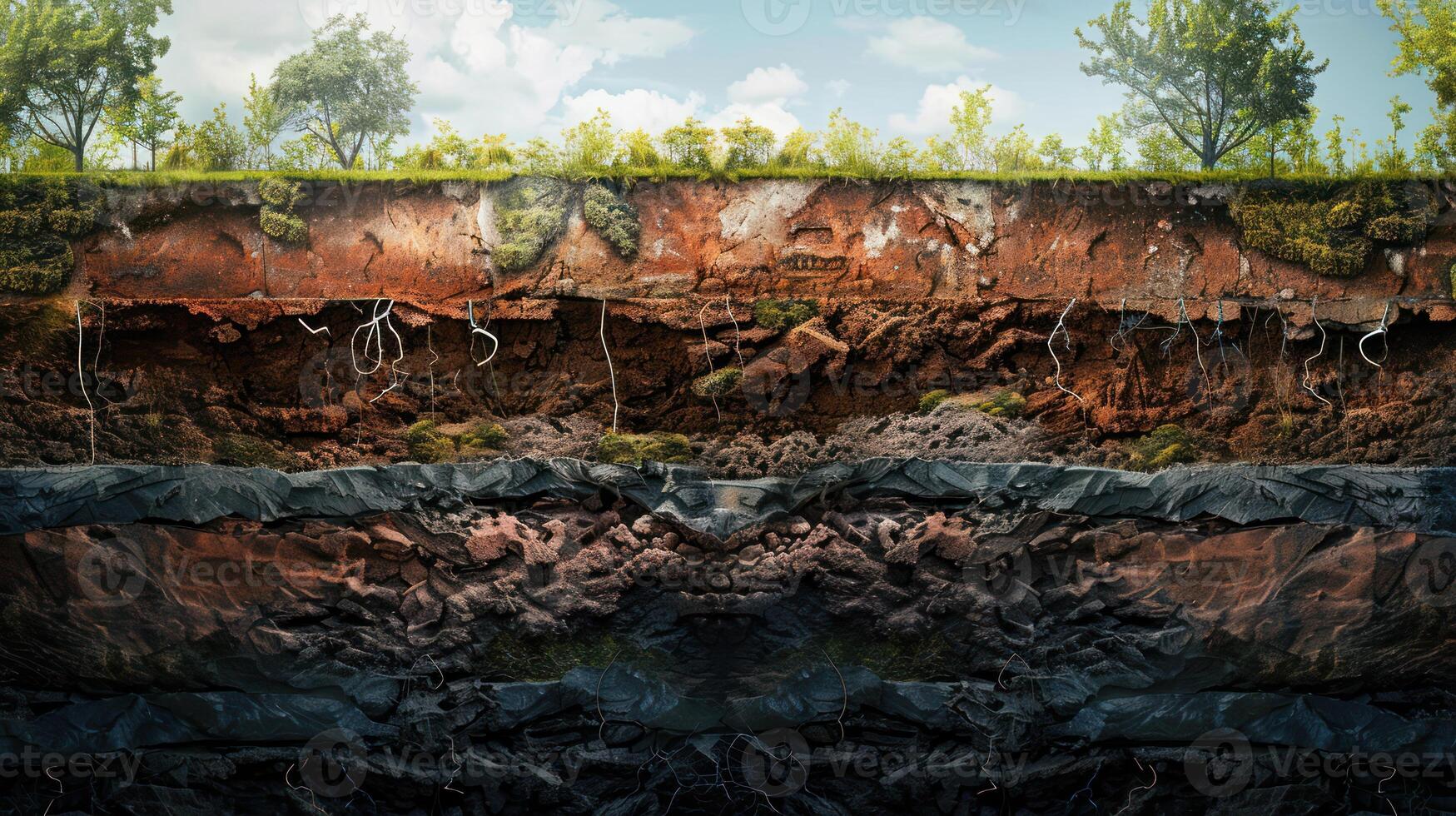 A Cross-Section of Earth Showing Soil Layers and Rock Formations photo