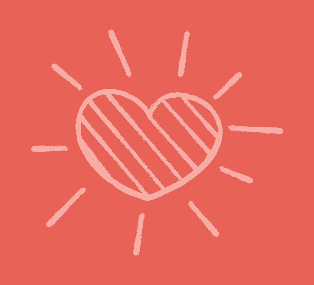 A striped heart with rays like the sun color vector