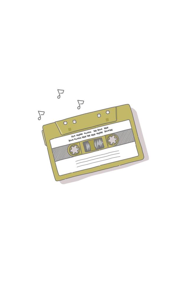 Retro vintage music cassette tape yellow green gray white issolated on white vector