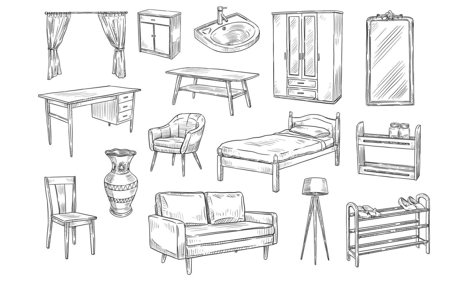 furniture handdrawn collection vector