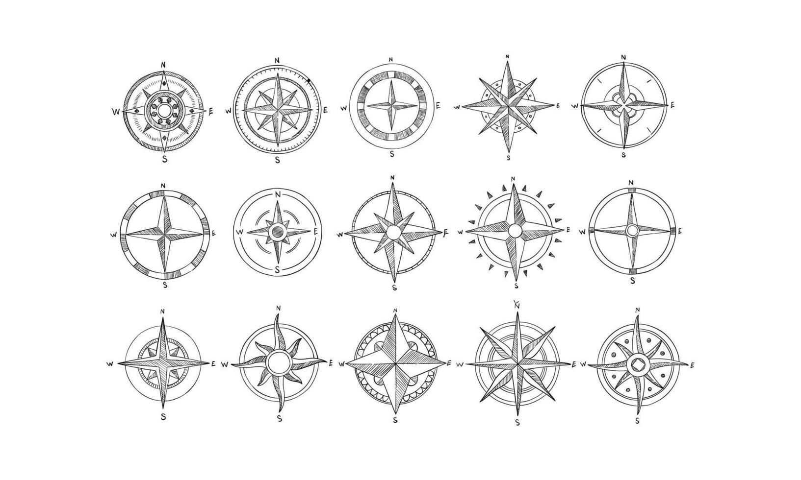 compass handdrawn collection vector