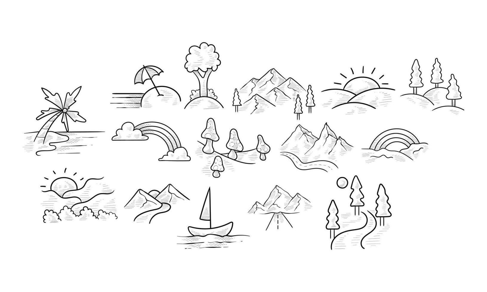 Nature Landscape handdrawn collection vector