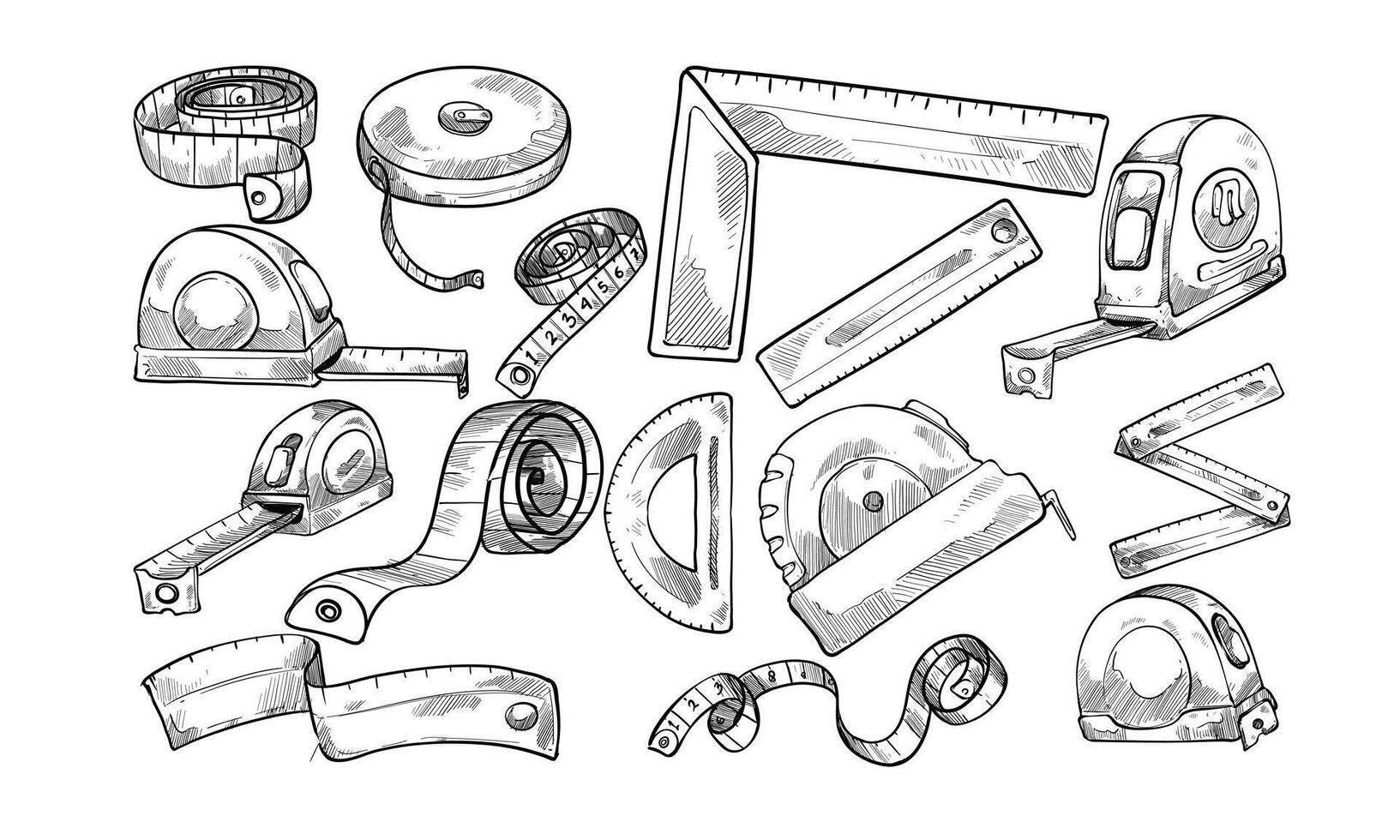 measuring tape handdrawn collection vector