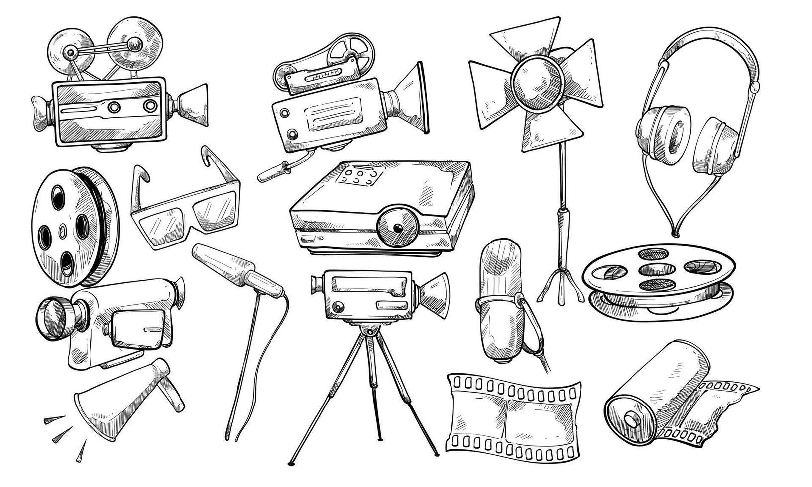 film making handdrawn collection vector