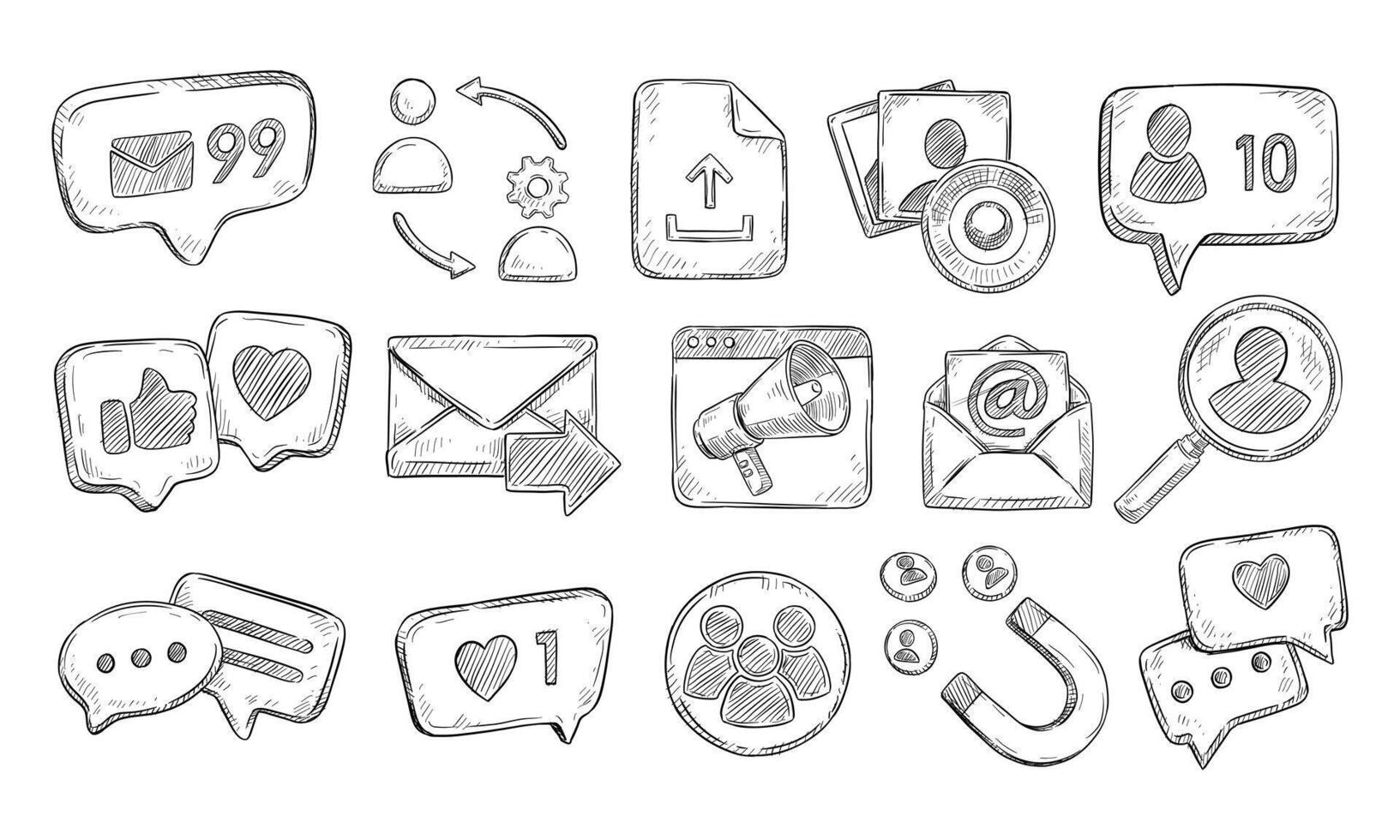 digital social media handdrawn collection vector