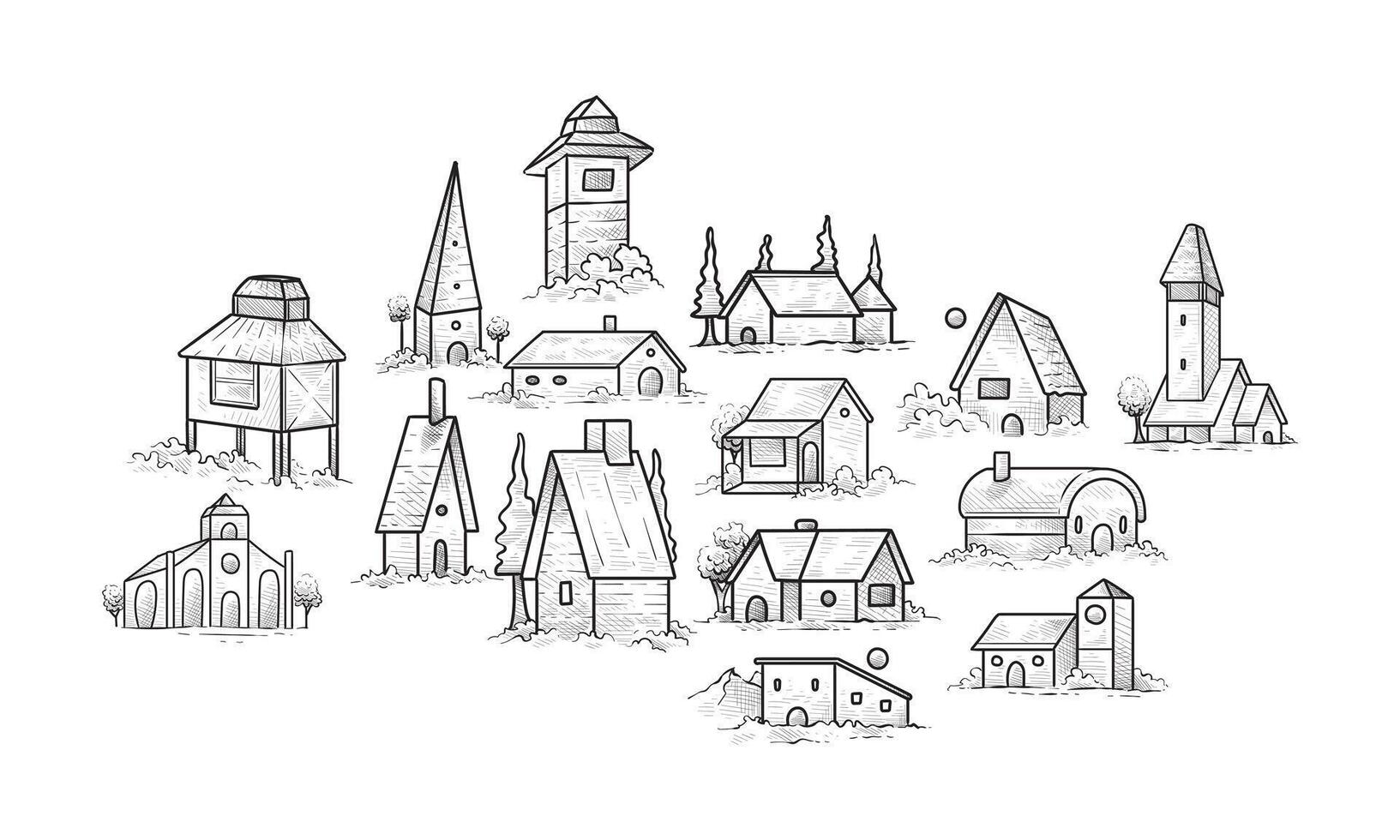 house handdrawn collection vector