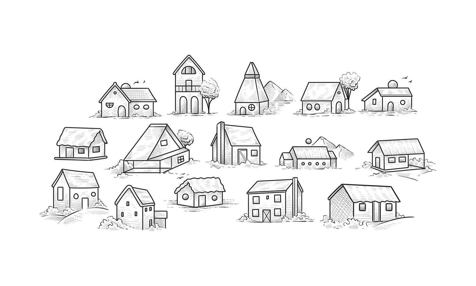 simple house handdrawn collection vector