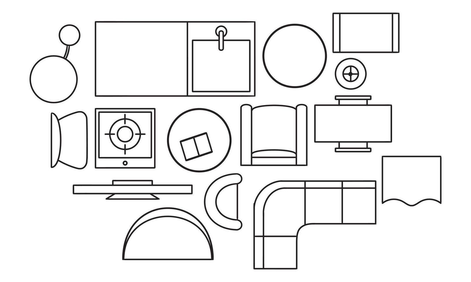floor plan furniture handdrawn collection vector