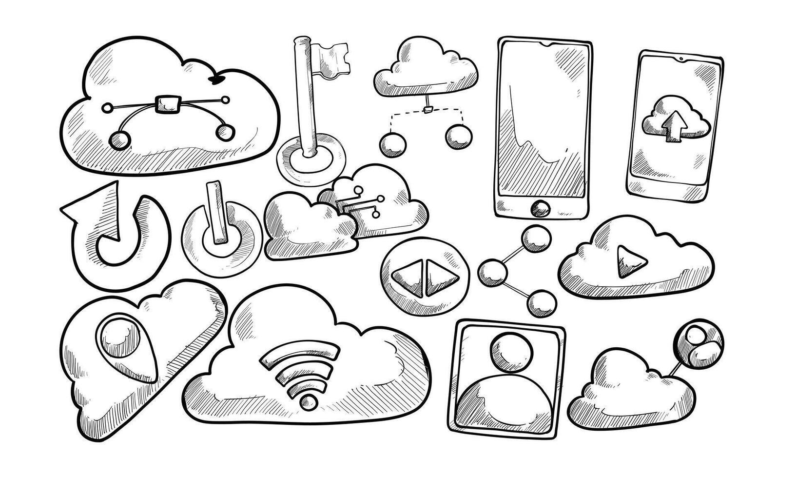 nube algoritmo dibujado a mano colección vector