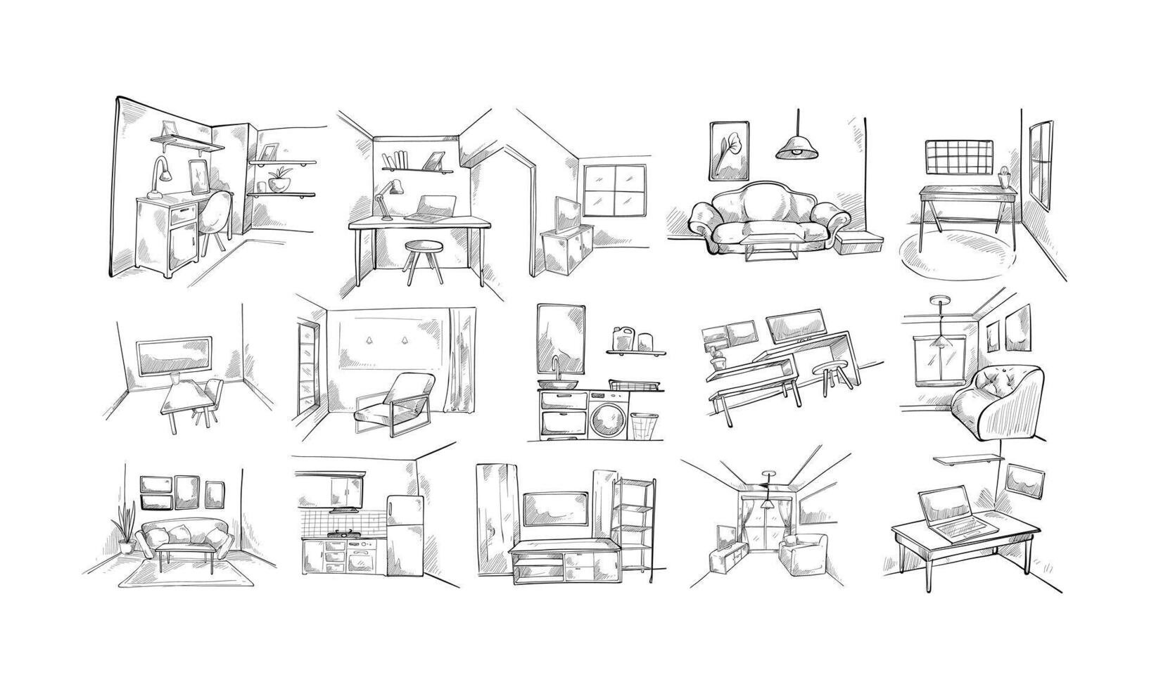 interior design handdrawn collection vector