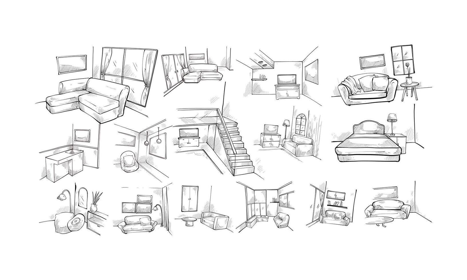interior design handdrawn collection vector