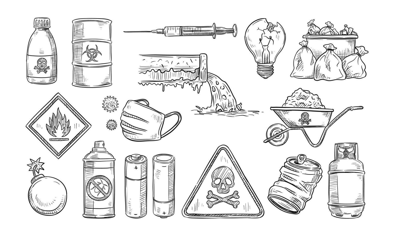 hazardous waste handdrawn collection vector