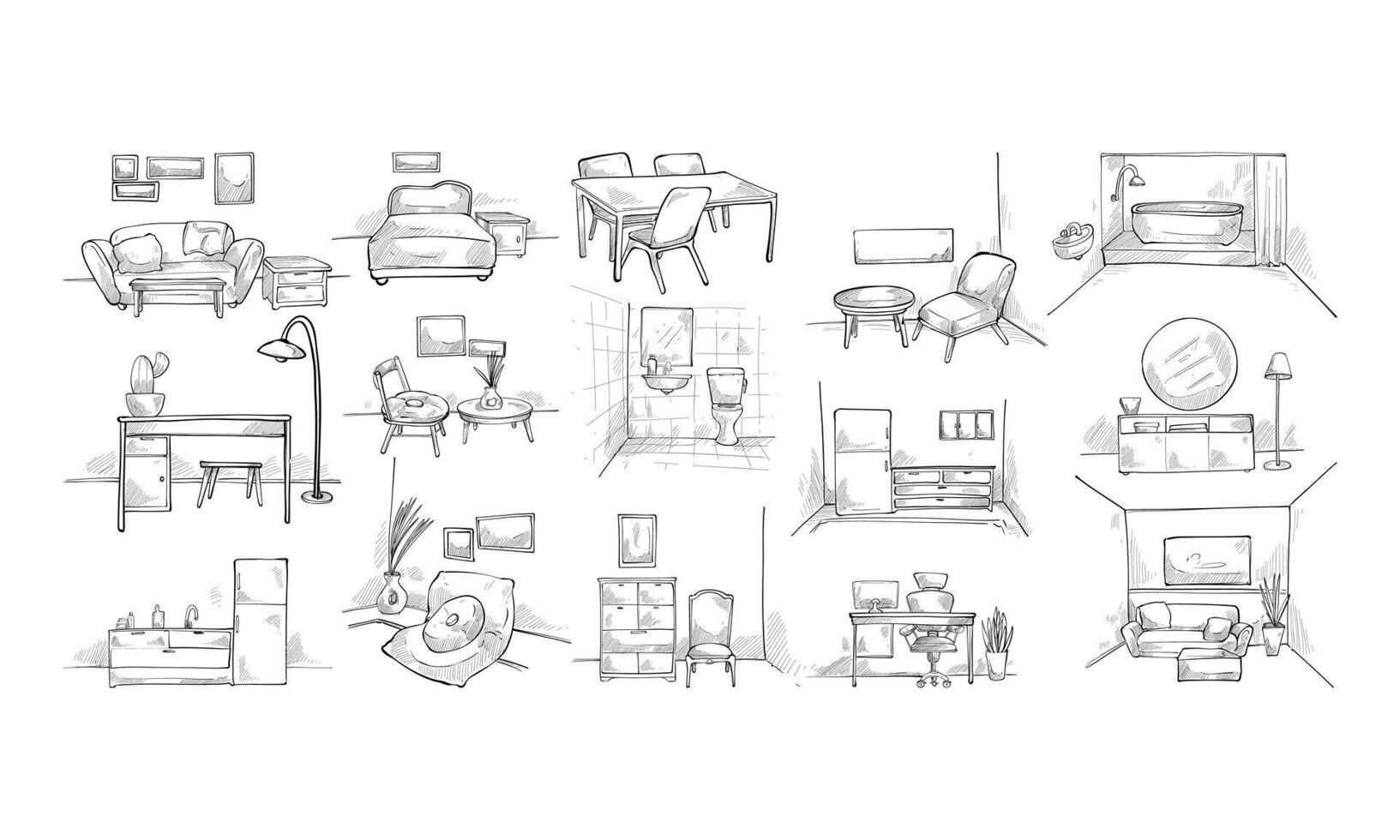interior design handdrawn collection vector
