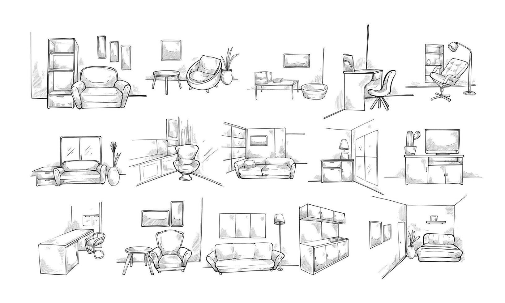 interior design handdrawn collection vector