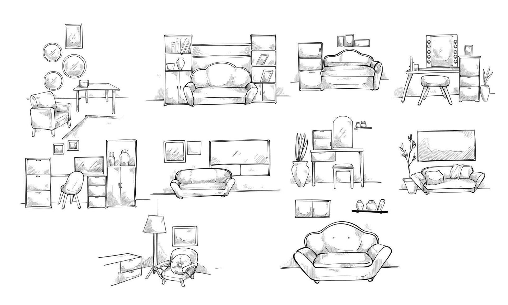 interior design handdrawn collection vector