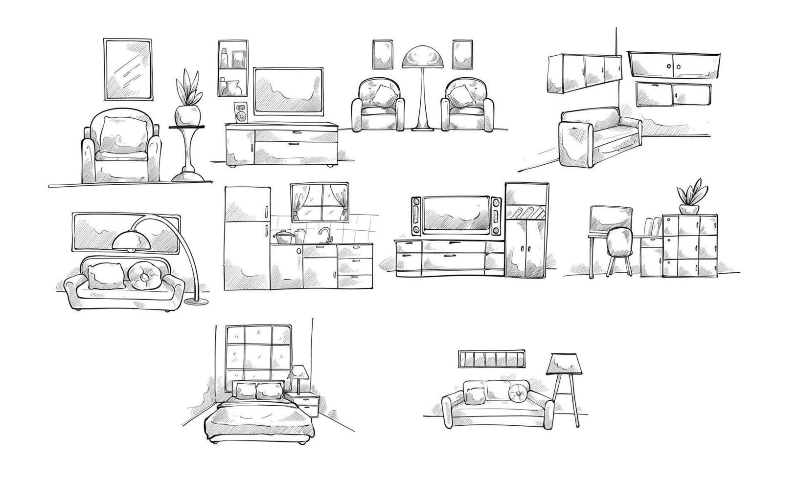 interior design handdrawn collection vector